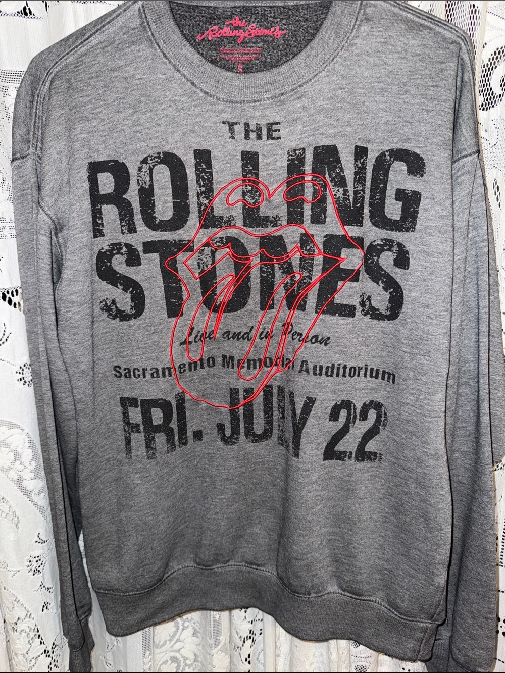 The Rolling Stones Gray Crewneck Sweatshirt with Red Tongue Logo - Picture 3 of 5